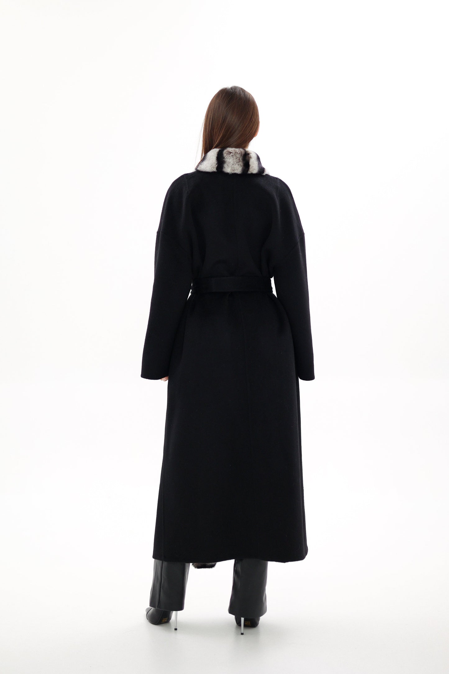 Genuine  French Orylag Fur Italian Cashmere Wool Coat 130cm