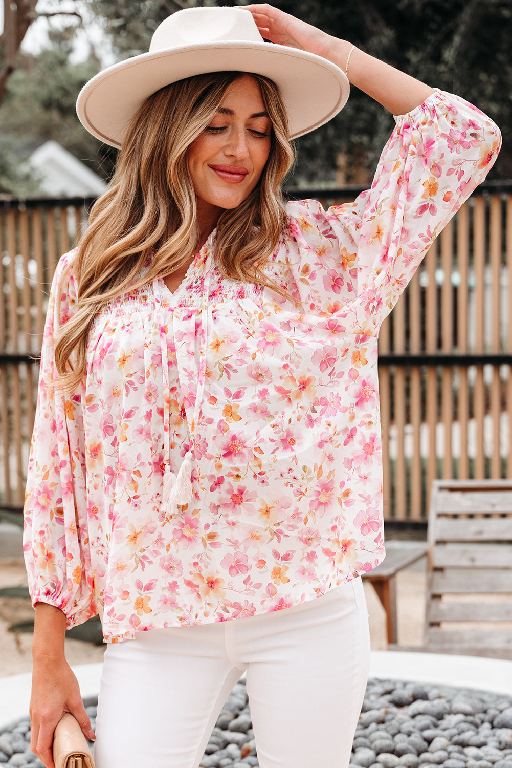 Sienna Blumen Quasten Bindetunika Bluse