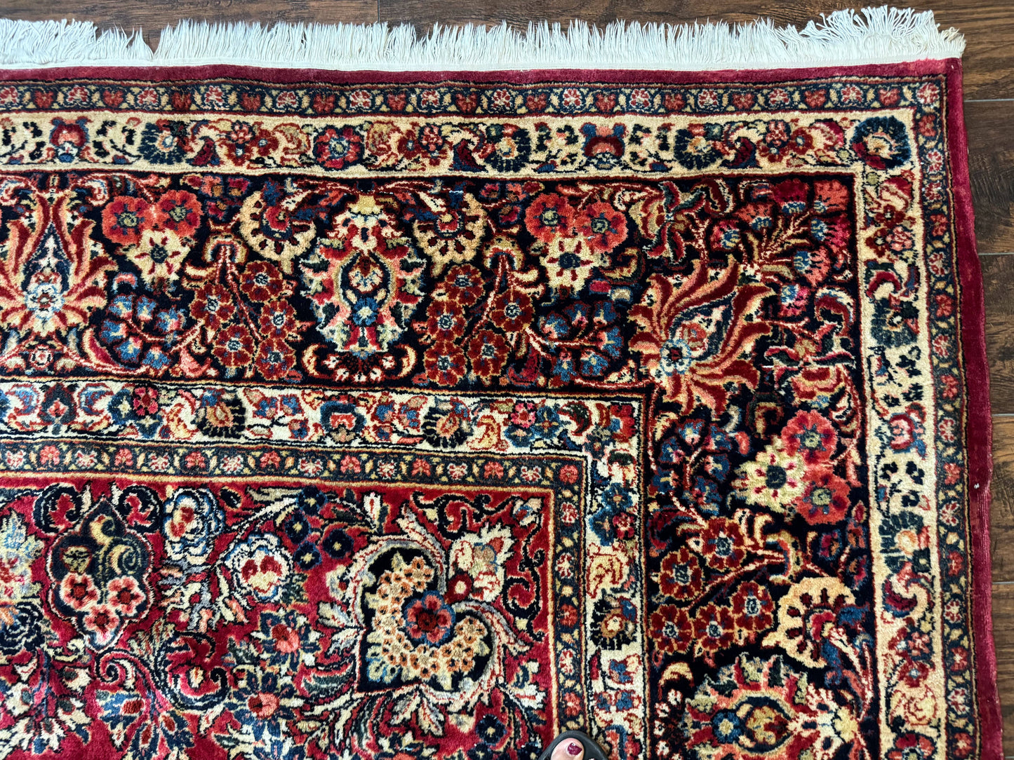 Persian Sarouk Rug 10x10, Square Persian Carpet, Red, Floral, Antique