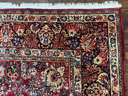 Persian Sarouk Rug 10x10, Square Persian Carpet, Red, Floral, Antique