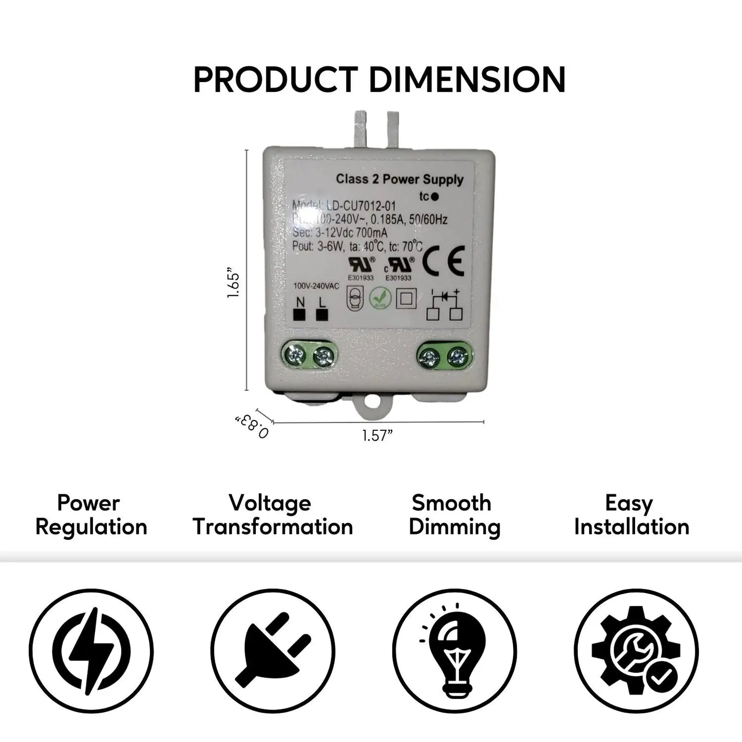 LED-drivrutintransformator – 3-12V DC-utgång, 3-6W konstant ström | Kompakt klass 2 strömförsörjning