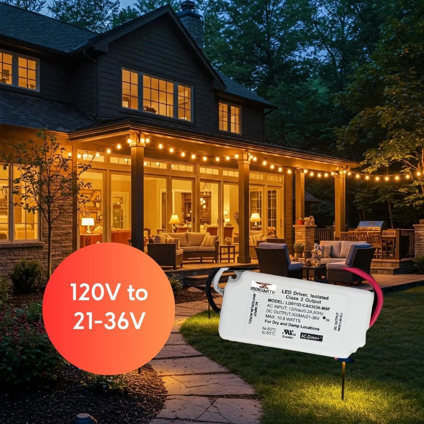120V AC - 21V till 36V DC | 10.8W Triac-dimning LED-drivrutin med konstant ström