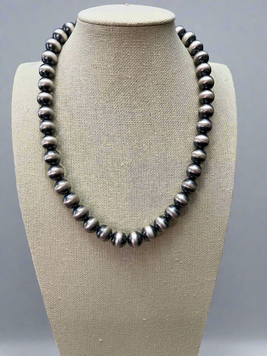 12mm halsband med pärlor i sterlingsilver - 20 tum