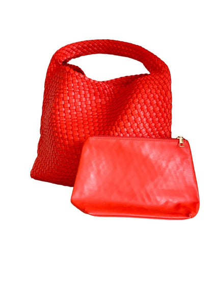 The Willow | Grande borsa tote intrecciata in pelle vegana - Rosso/Arancione