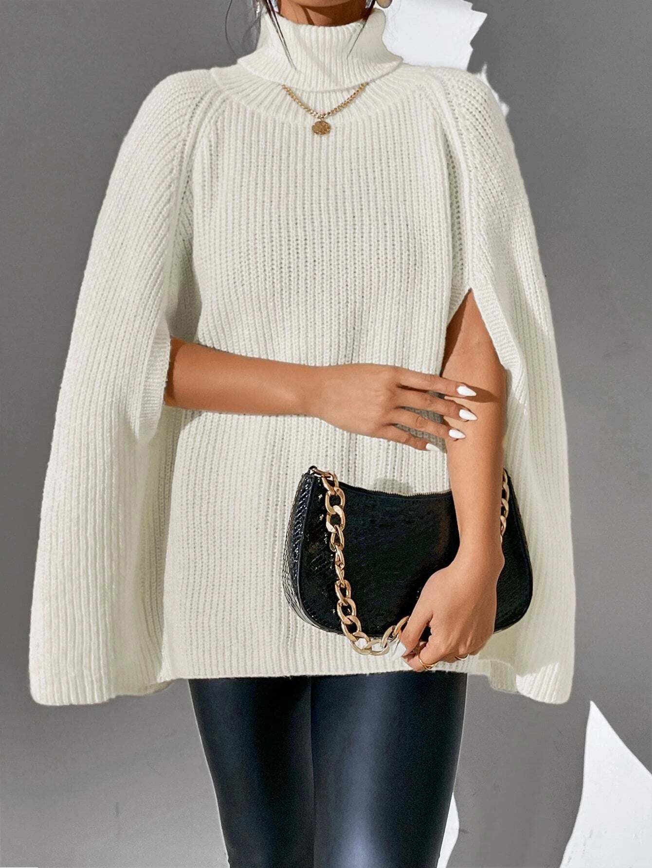 Knitted Turtleneck Poncho