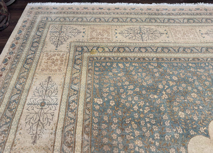 Palace Size Pak Persian Rug 12x18, Haji Jalili Design, Pakistani Carpet, Oat and Light Blue, Fine 260 KPSI