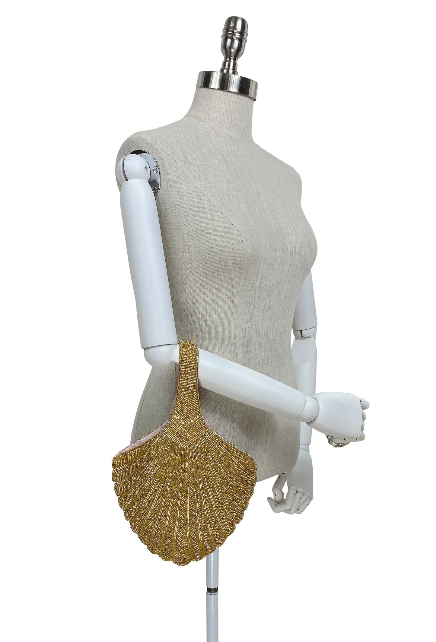 1920's met de hand geborduurde deco waaier polstasje avondtas - groot - glamour goud