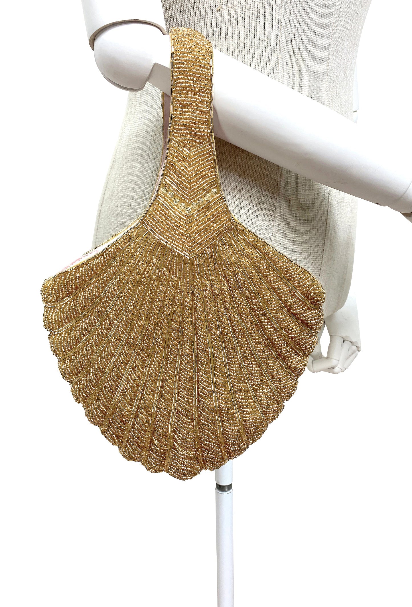 1920's met de hand geborduurde deco waaier polstasje avondtas - groot - glamour goud