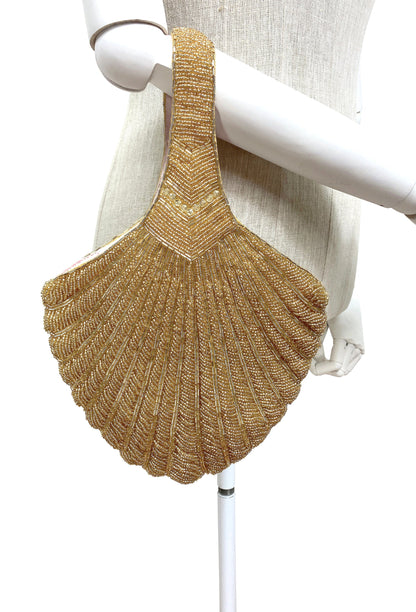 1920's met de hand geborduurde deco waaier polstasje avondtas - groot - glamour goud
