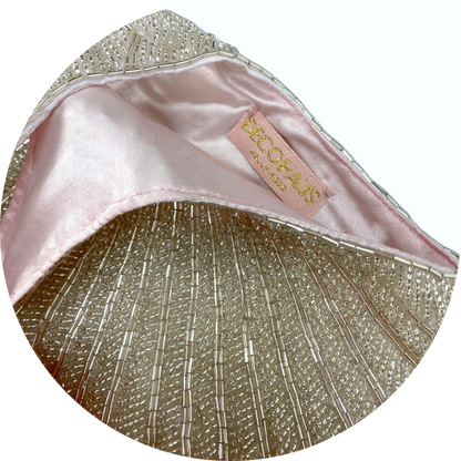 1920's Hand Beaded Deco Fan Wristlet Evening Tote - Large - Glamour Silver