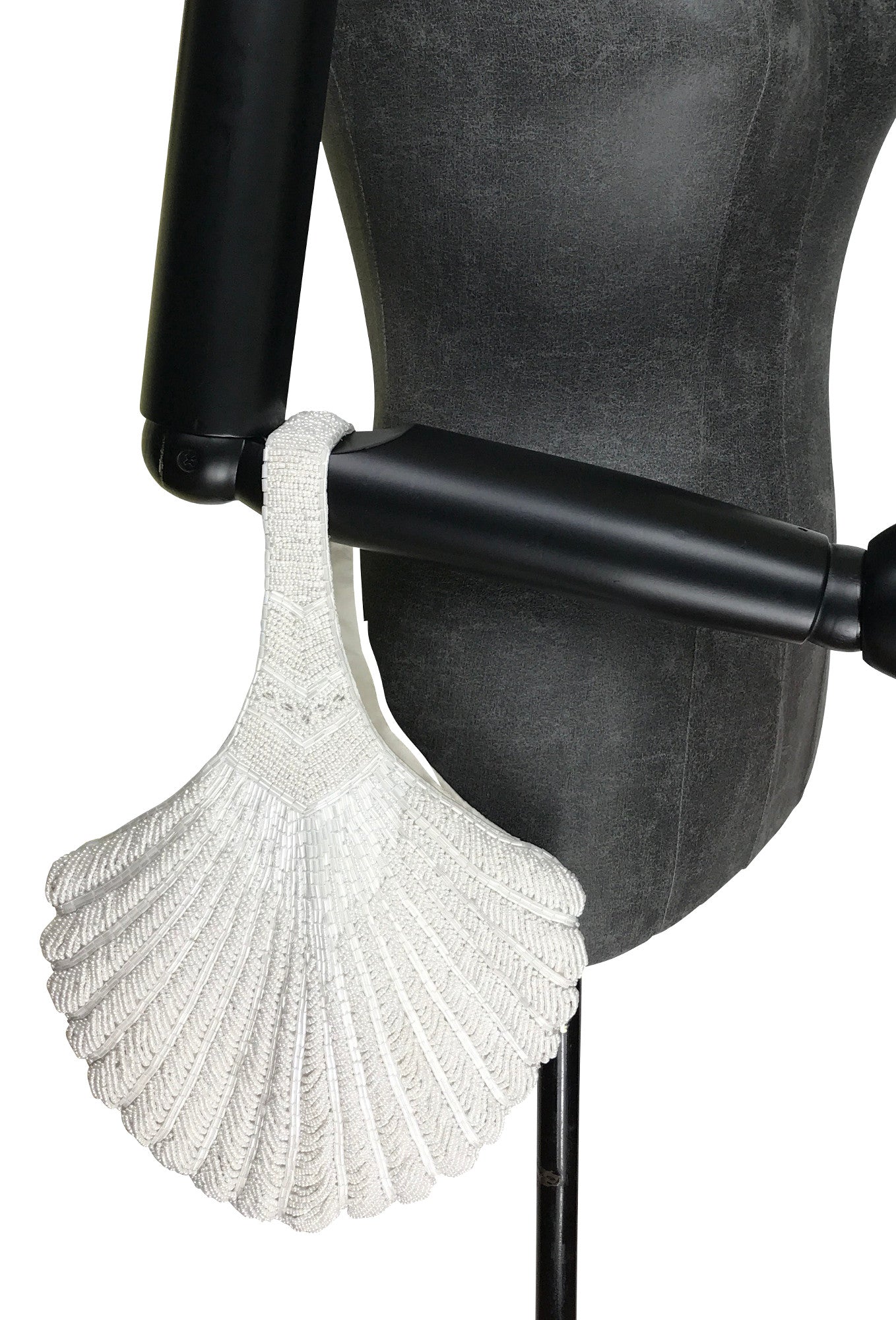 1920's met de hand geborduurde deco waaier polstas avondtas - groot - wit