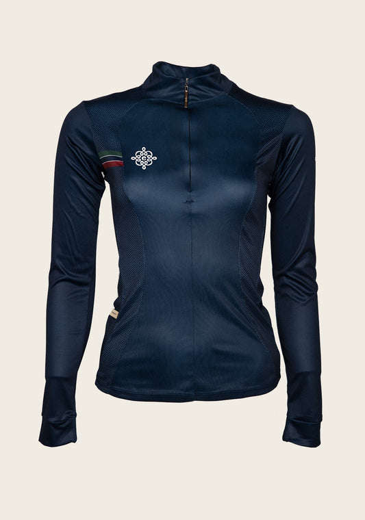 Espoir Lumiere Eternal Collection Navy Quarter Zip Sun Shirt Short Sleeve