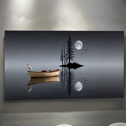 Art mural moderne minimaliste du lac nocturne