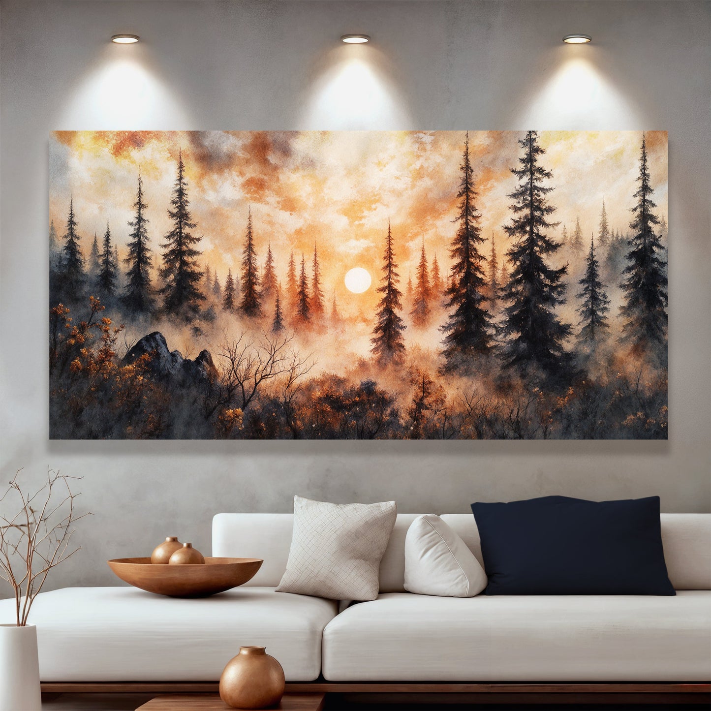 Arte da parete tramonto rustico nella foresta