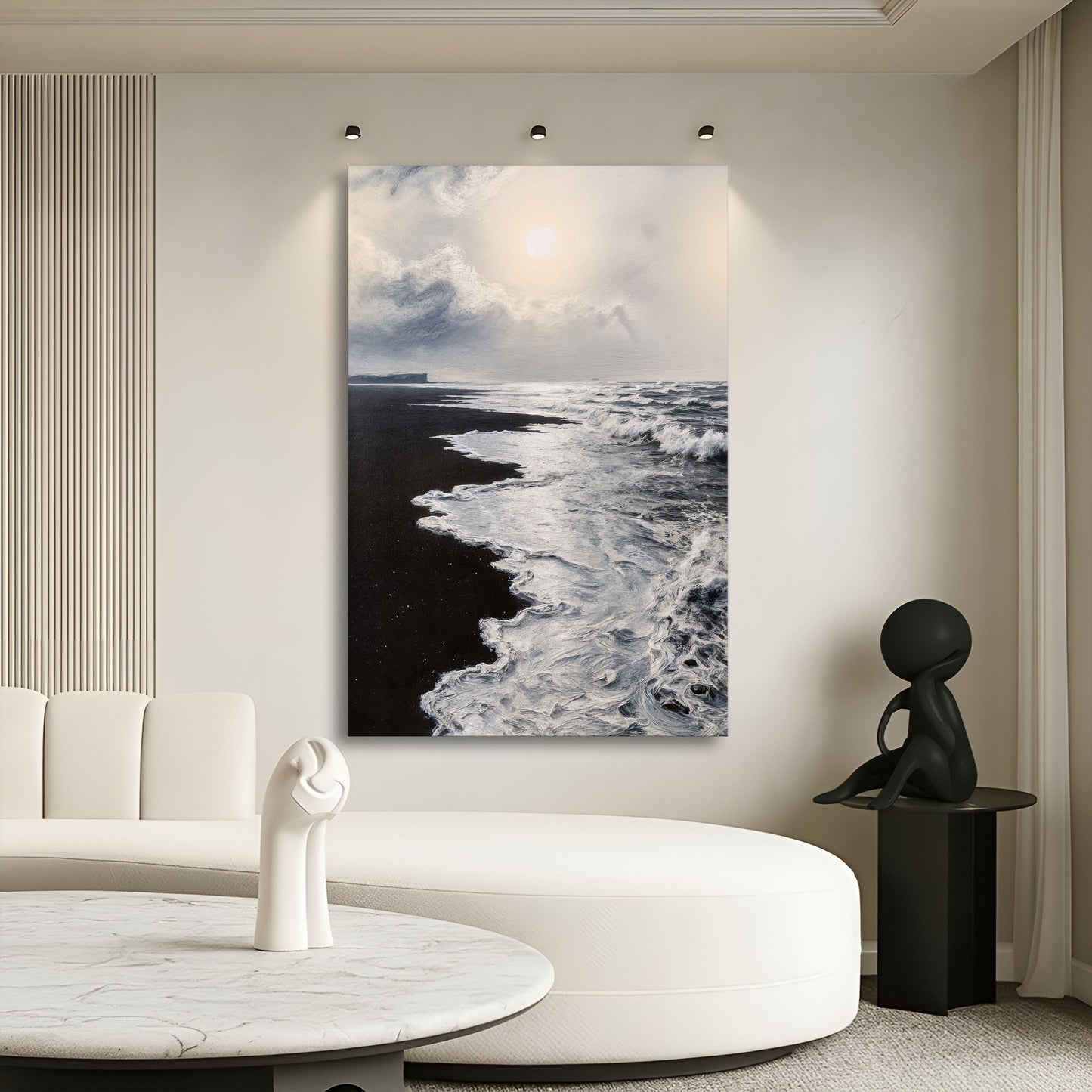 Onde astratte in bianco e nero, arte da parete