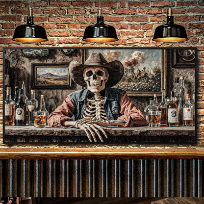 Skeleton Cowboy Barman At Western Saloon Wall Art