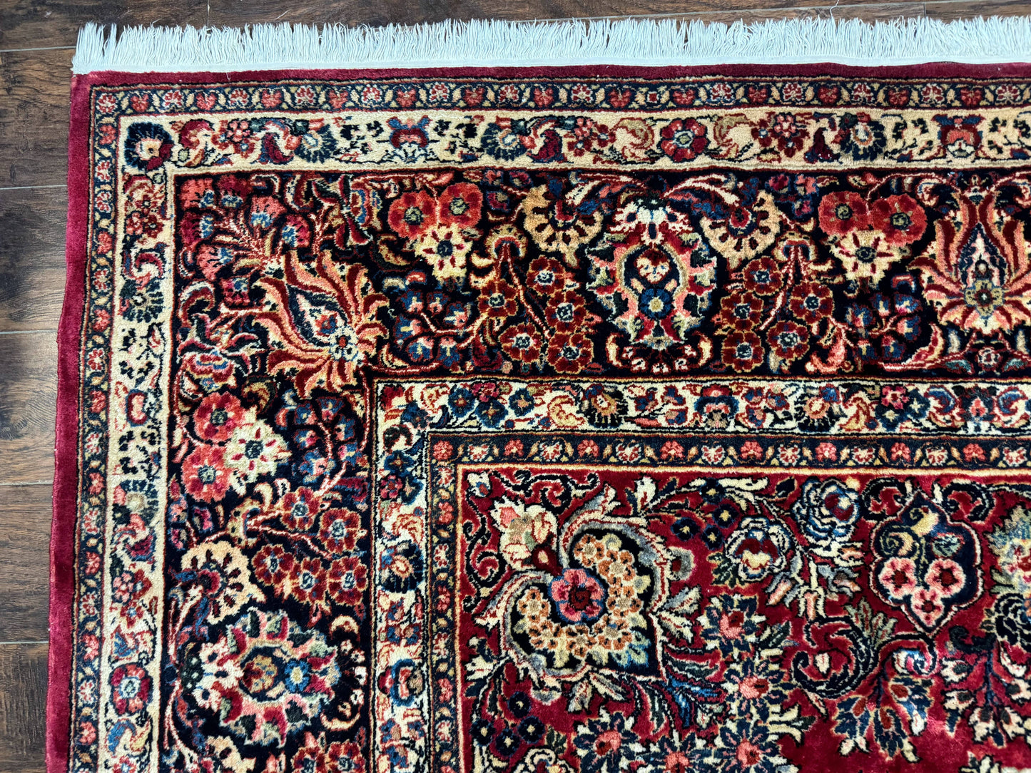 Persian Sarouk Rug 10x10, Square Persian Carpet, Red, Floral, Antique