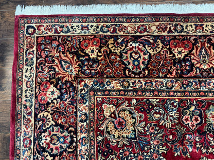 Persian Sarouk Rug 10x10, Square Persian Carpet, Red, Floral, Antique