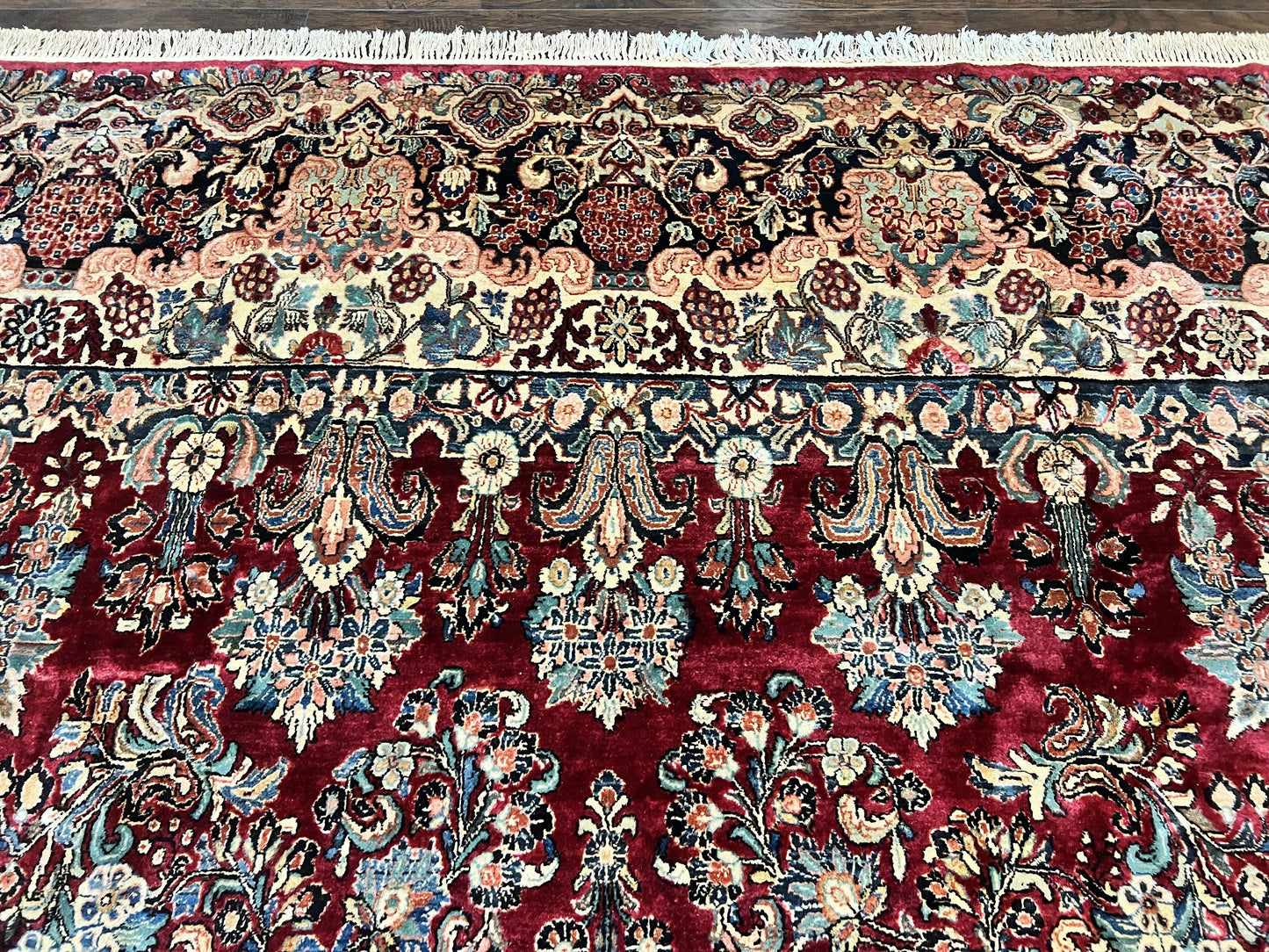 Persian Sarouk Rug 12x17, Wool Hand Knotted Antique Carpet, Dark Red, Traditional Floral Oriental Rug, 12 x 17 Extra Large Handmade Rug