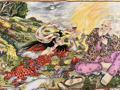 Persian Tabriz Pictorial Rug 5x3, Hafez Poetry In Border, Very Fine Hand Knotted Carpet, Wall Hanging Wool Oriental Carpet 3x5, Highly Detailed