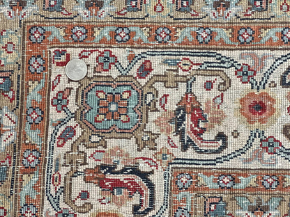 Square Indo Persian Bidjar Rug 10x10, Red, Handmade Vintage Wool Carpet