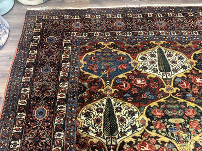Antique Persian Bakhtiari Rug 12x19, Palace Size Wool Handmade Persian Carpet, Oversized Rug, Panel Design, Peacocks, Multicolor, Rare