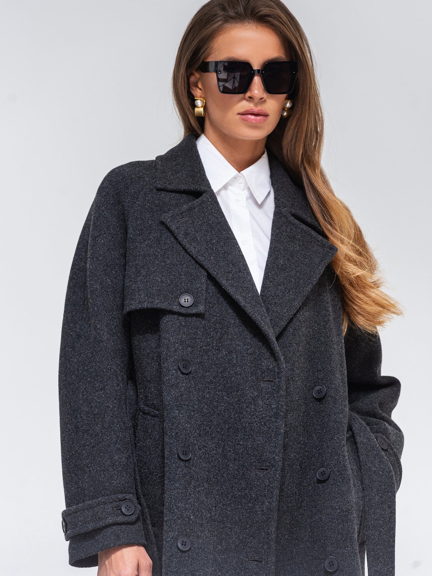 Classic Wool Blend Coat in Dark Grey