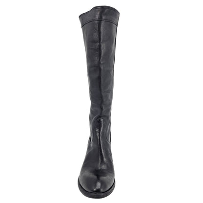Black Leather Knee-High Pull-on Boot