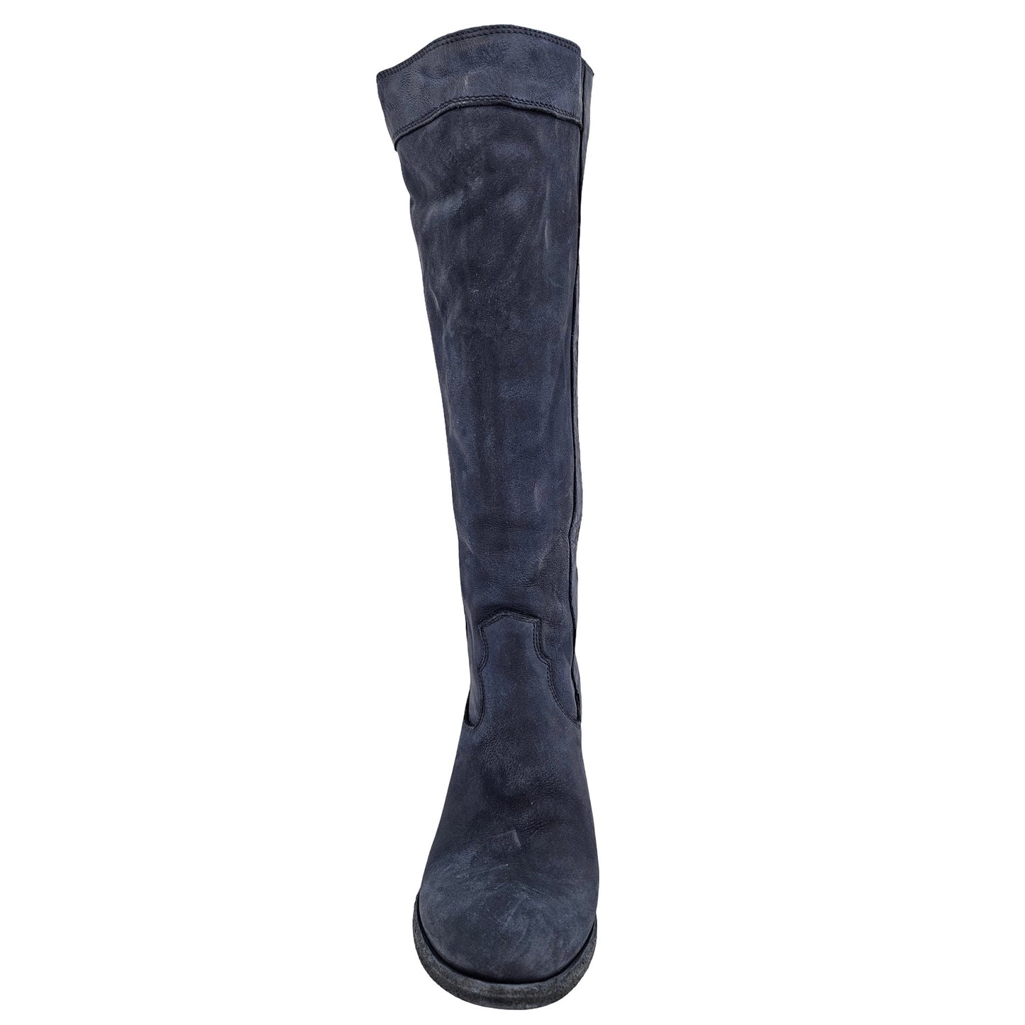 Navy Washed Leather Knee-High Pull-on Boot