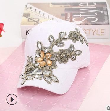 Cowgirl's Diamond Embroidery Flower Baseball Cap