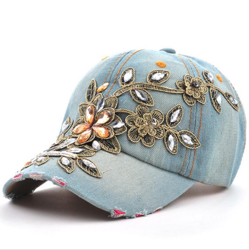 Cowgirl's Diamond Embroidery Flower Baseball Cap