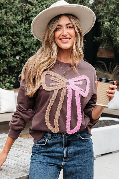 Bluza Callie Terry z wzorem kokardy i opuszczonymi ramionami