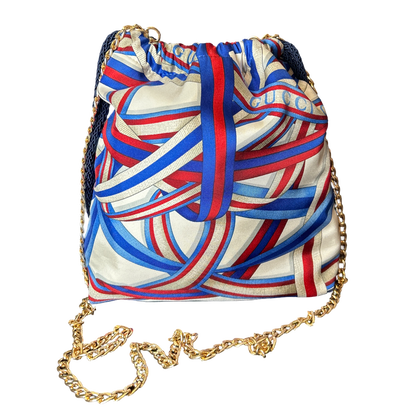 Ribbons Vintage Scarf Drawstring Crossbody Bag