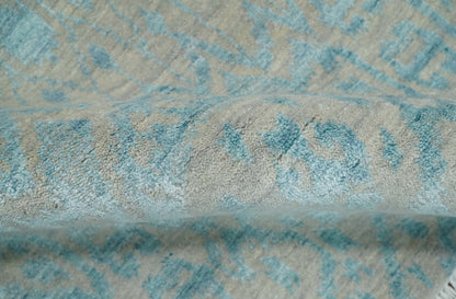 2.6x8 Fine Hand Knotted Camel and Blue Traditional Vintage Persian Style Antique Wool and Silk Rug | AGR26