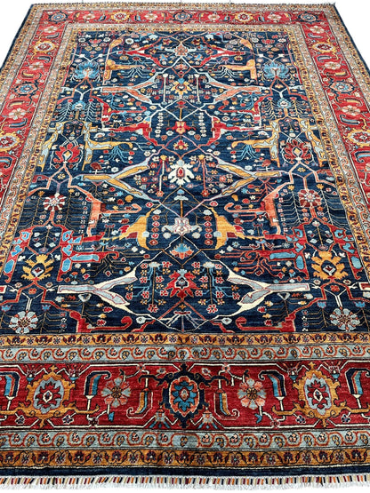 Hand-Knotted Afghani Bidjar Wool Rug – 9’x12’ – Intricate Geometric & Floral Motifs