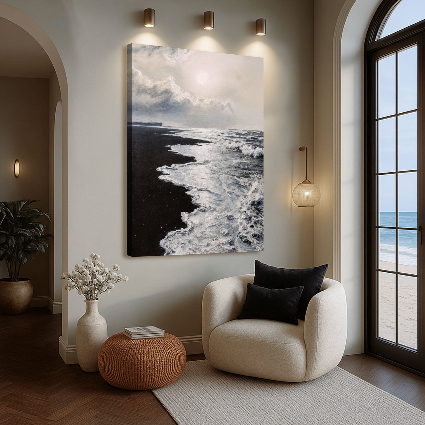 Onde astratte in bianco e nero, arte da parete
