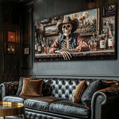 Skeleton Cowboy Barman At Western Saloon Wall Art