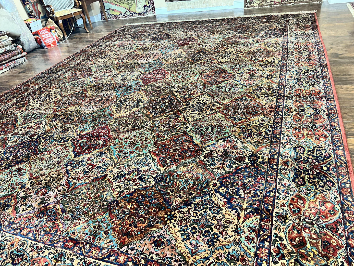 Karastan Multicolor Panel Kirman Rug #717, Wool Karastan Rug 12 x 16, Extra Large Karastan Area Rug, Original Karastan Collection 700 Series