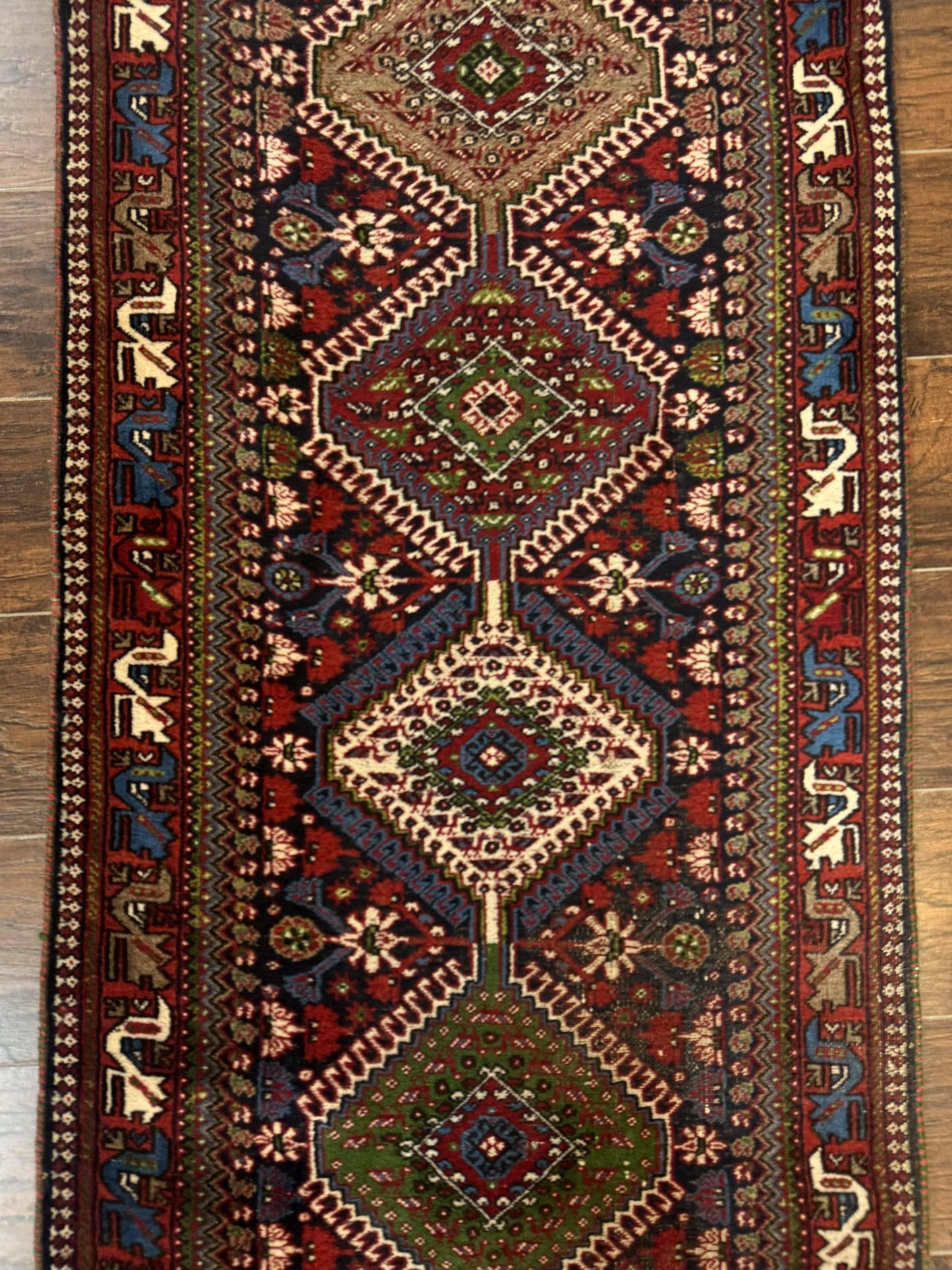 Persian Tribal Runner Rug 2.6 x 20 ft, Antique Persian Shiraz Carpet for Hallway, Colorful Navy Blue