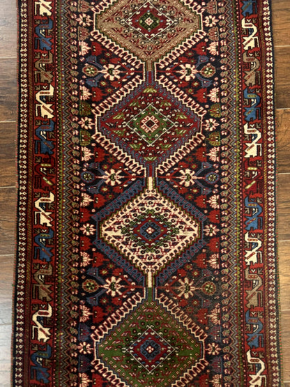 Persian Tribal Runner Rug 2.6 x 20 ft, Antique Persian Shiraz Carpet for Hallway, Colorful Navy Blue
