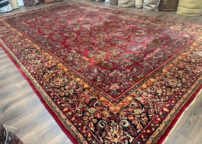 Persian Sarouk Rug 10x18, Palace Size Antique Persian Carpet, Wool, Red, Floral, Handmade Traditional Persian Rug, Extra Large Rug