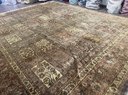 Large Indian Wool Rug 12x14, Wool Handmade Panel Design Carpet, Traditional, Palace Size