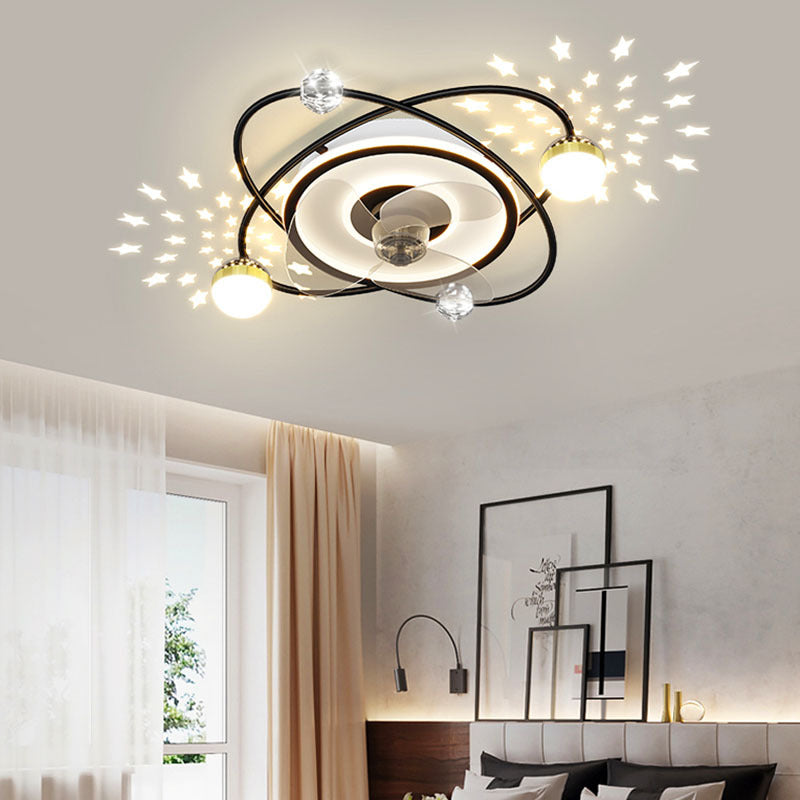 أضواء LED ديكور غرفة نوم نوردية لمروحة سقف الغرفة، مصباح مروحة سقف لمطعم وغرفة طعام، مراوح سقف مع أضواء وتحكم عن بُعد.