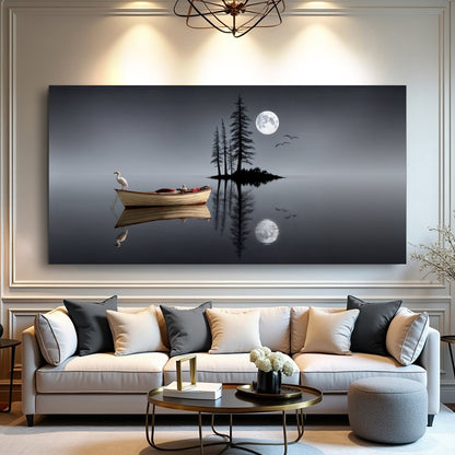 Art mural moderne minimaliste du lac nocturne