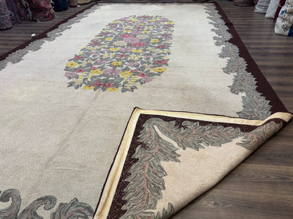 Palace Size American Hooked Rug 11x20 Aubusson Style Ivory