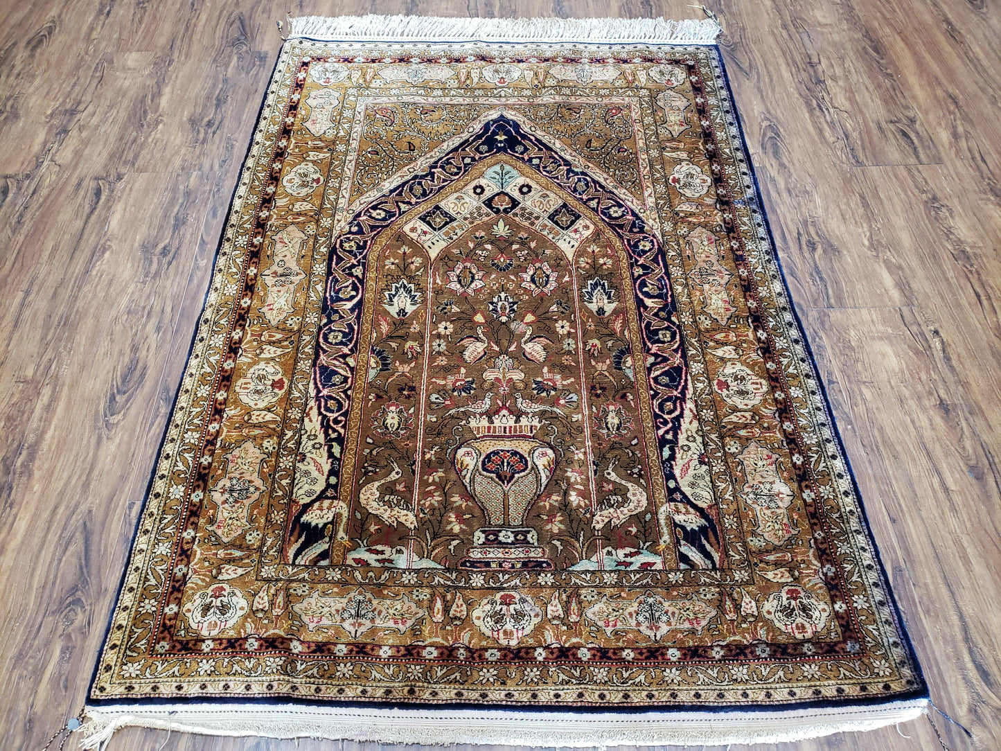 Semi Antique Persian Qum Silk Prayer Rug, Silk, Hand-Knotted, 3'6" x 5'