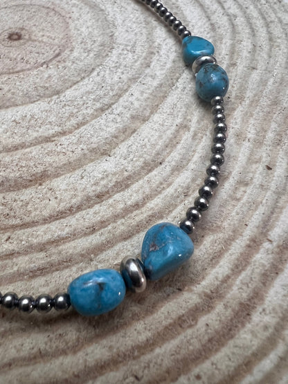 Naszyjnik choker z pereł ze srebra próby 925 o średnicy 3 mm z niebieskim turkusem - 14 cali