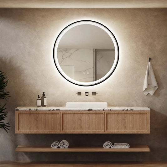 4 i 1 Svartbelyst Inramad Rund LED Badrumsspegel