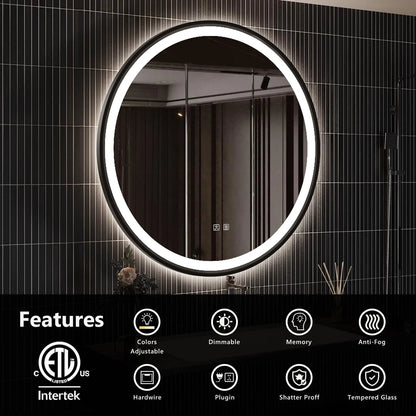 4 in 1 Blacklit Framed Round LED Bathroom Mirror
