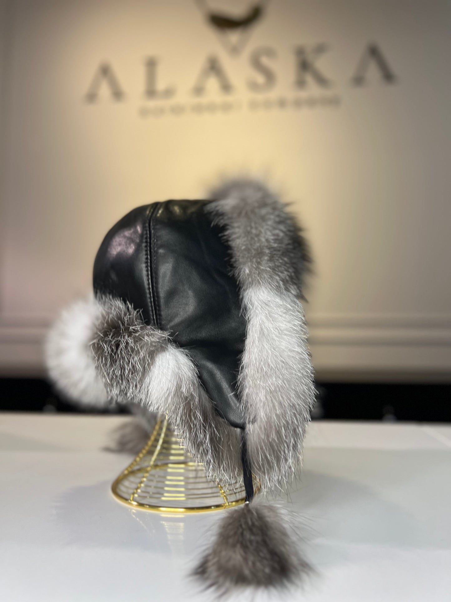 Echt Silberfuchs Pelz Echt Leder Hut